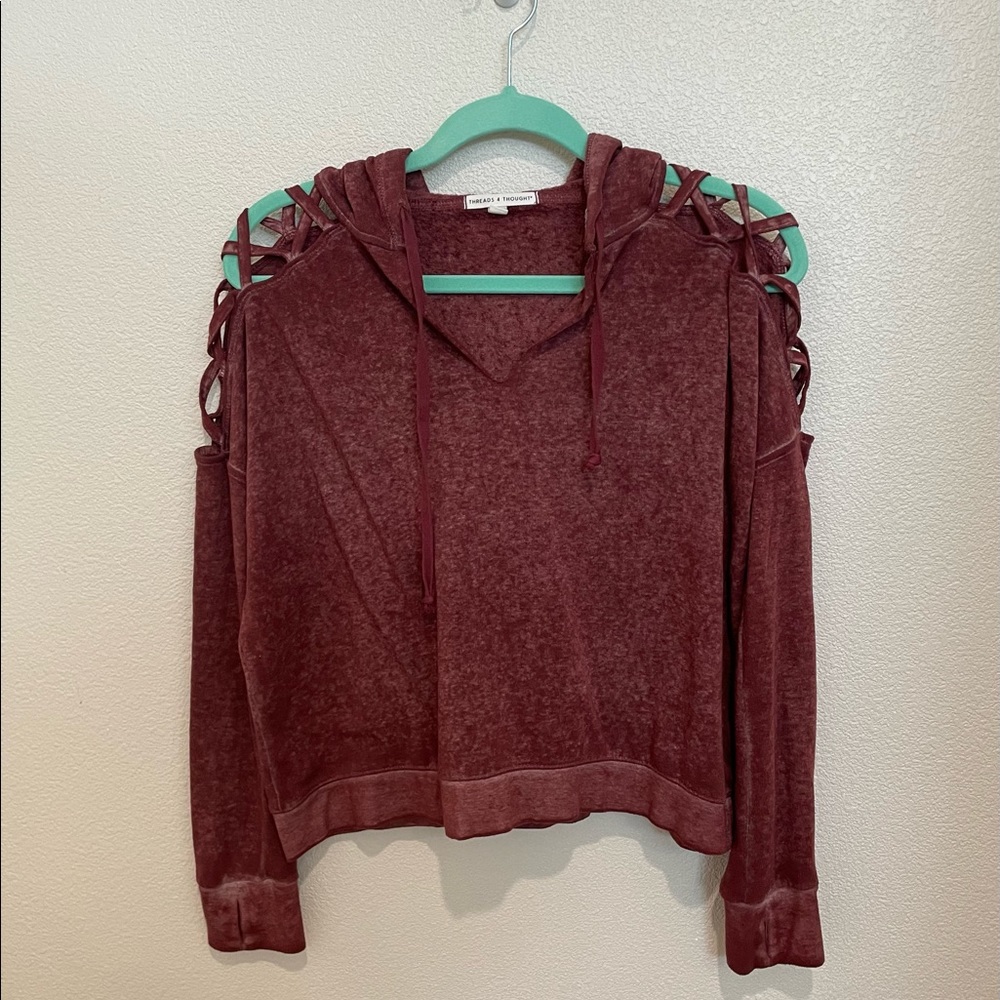 Threads 4 Thought Cropped Hoodie with cut out shoulders